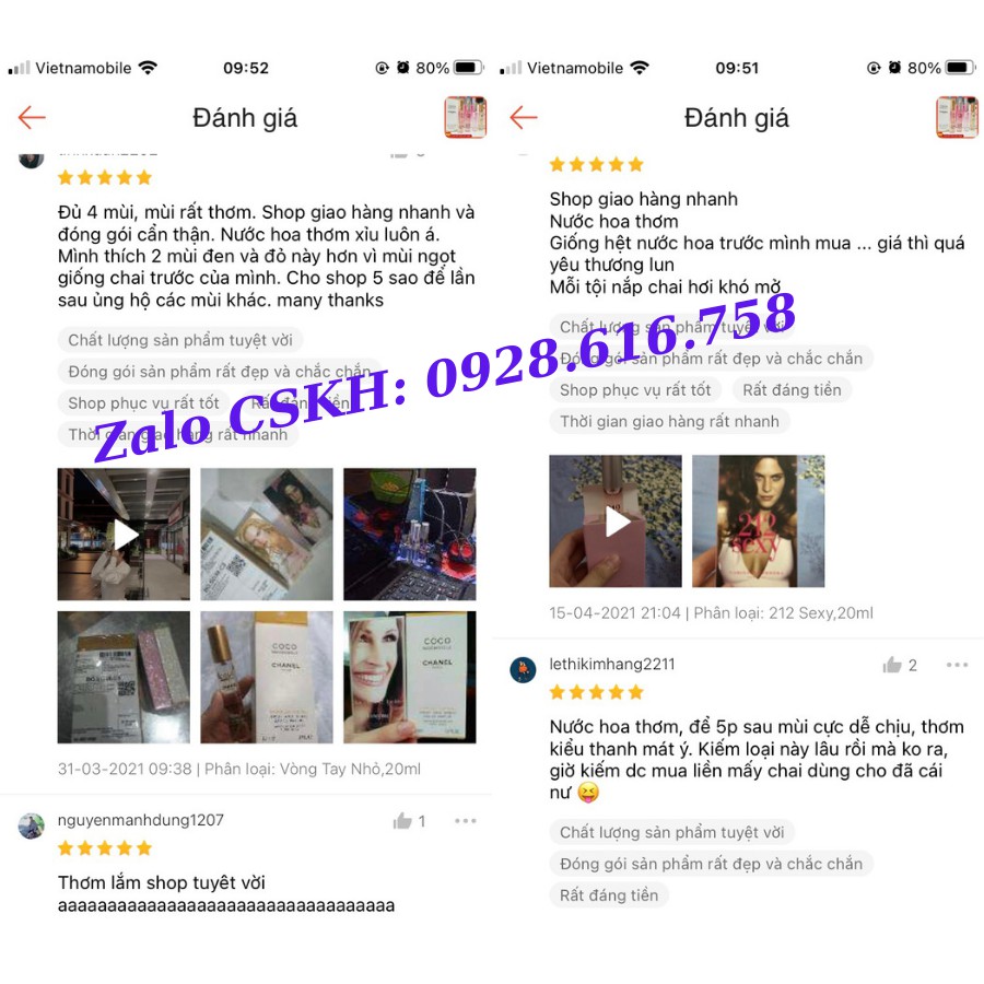 [Rẻ Vô Địch] Nước Hoa mini Nam Nữ Cao Cấp 20ml Hương Thơm Quyến Rũ | Thế Giới Skin Care