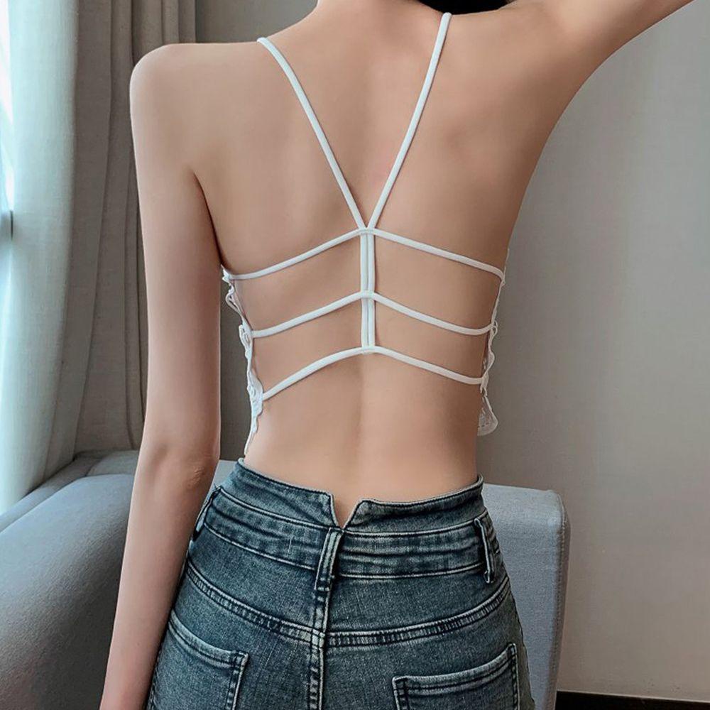 OCEANMAP Áo Lót Dây Bằng Nylon Màu Trơn Họa Tiết Hoa Rỗng Dễ Phối Đồ Cho Nữ