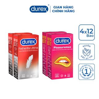 Bộ 4 hộp bao cao su Durex Pleasuremax (12 bao/hộp) và Durex Fetherlite Ultima (12 bao/hộp)