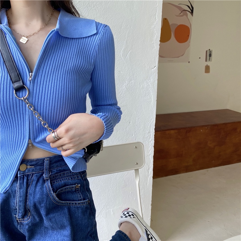 Áo cardigan IELGY dệt kim phối khóa kéo phong cách mùa thu / đông mới