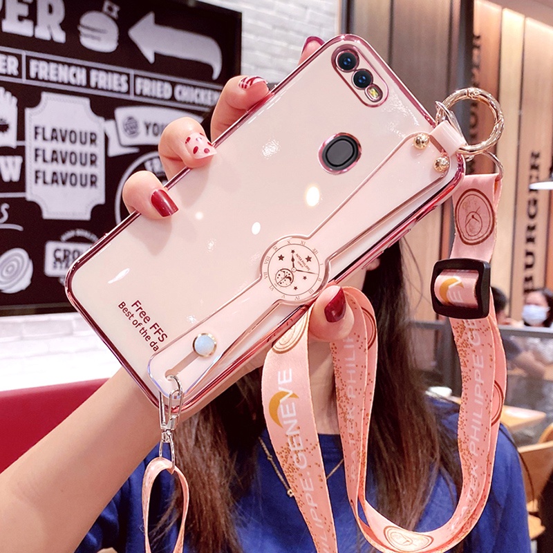 Ốp lưng Oppo A5S A12 F9 F9Pro case Masonry Wrist Strap Lanyard Vỏ điện thoại mạ sang trọng