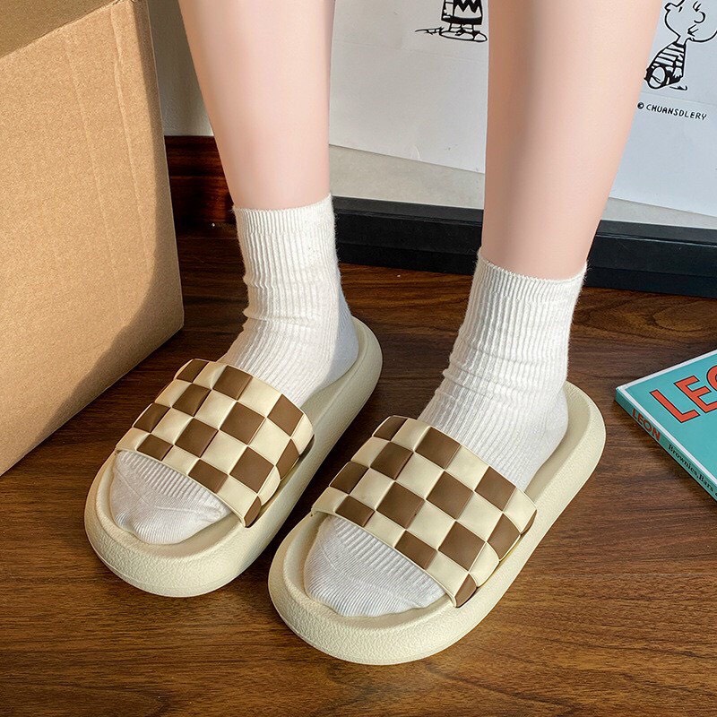 Dép Quai Ngang Nữ Caro Phong Cách Đế Bánh Mỳ 3cm Siêu Xinh D51