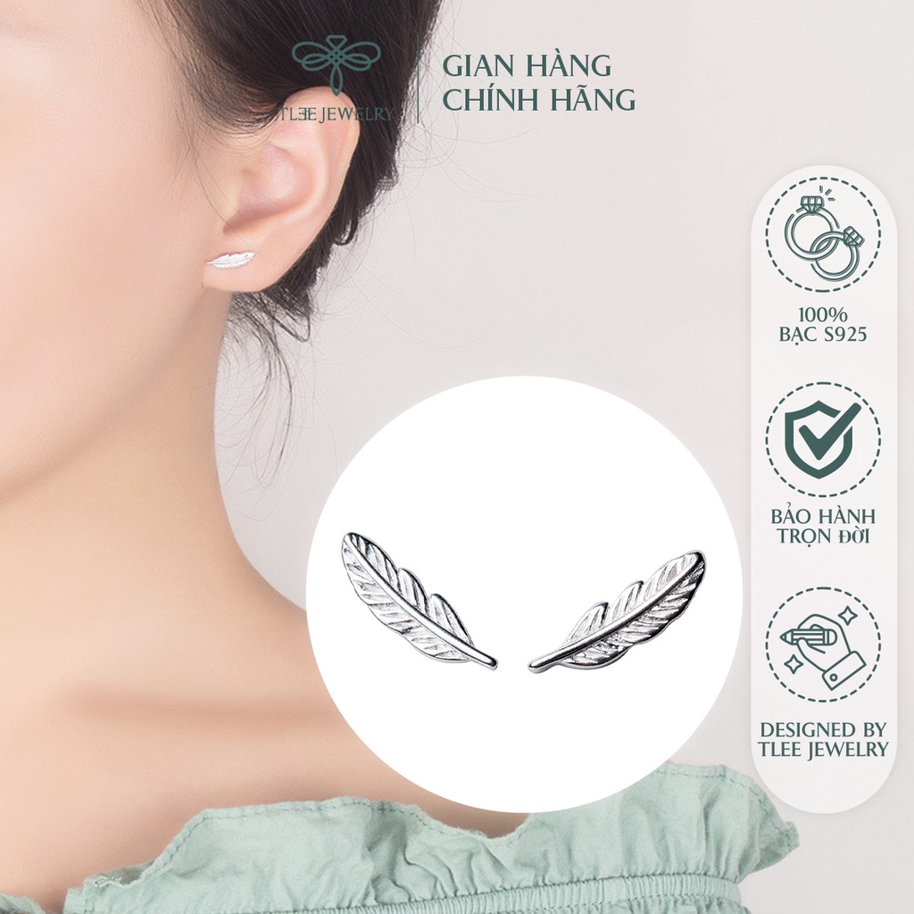 Khuyên tai bạc nữ TLEE lông vũ basic cá tính NCJ B0194