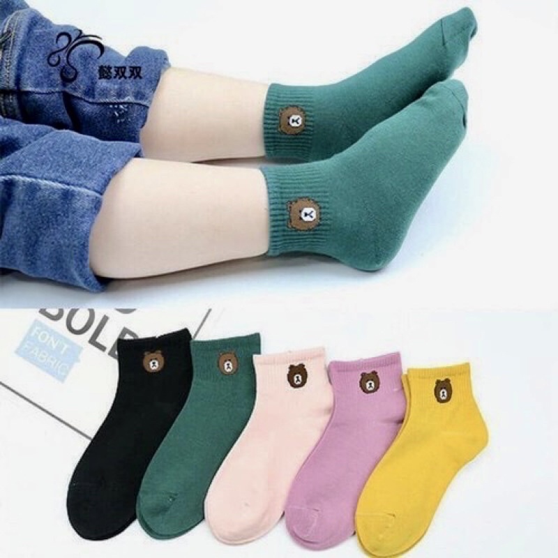 Set 10 đôi tất gấu cổ ngắn siêu dễ thương kháng khuẩn cute Hàn Quốc - Techzone