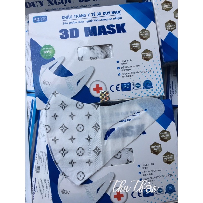 Hộp 50 chiếc khẩu trang 3D Mask Duy Ngọc họa tiết LV kháng khuẩn