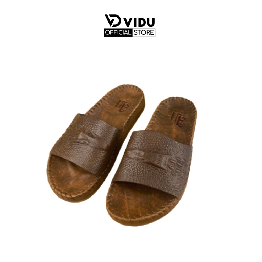 Dép da nam thời trang ViDu 21128 màu nâu chất lượng da bò nguyên tấm đế khâu siêu bên, cực nhẹ