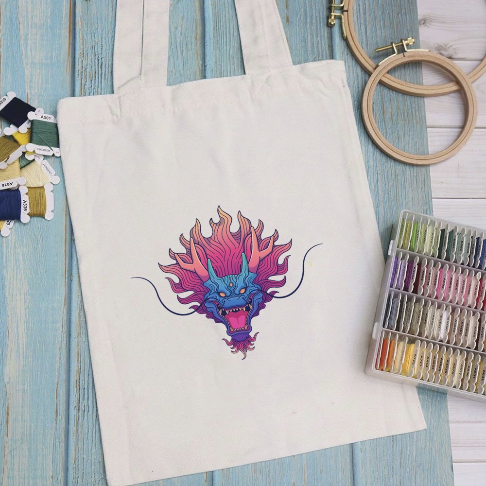 Túi vải túi Tote DRAGON - Mẫu 7 vải canvas dày đẹp cho nữ có khóa miệng đi học đi chơi. In hình theo yêu cầu