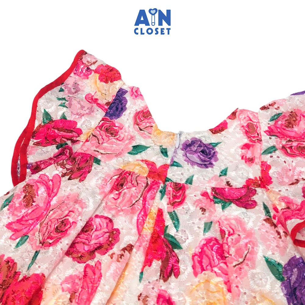 Đầm bé gái họa tiết Hoa hồng nơ đỏ voan thêu - AICDBGXPDSMA - AIN Closet