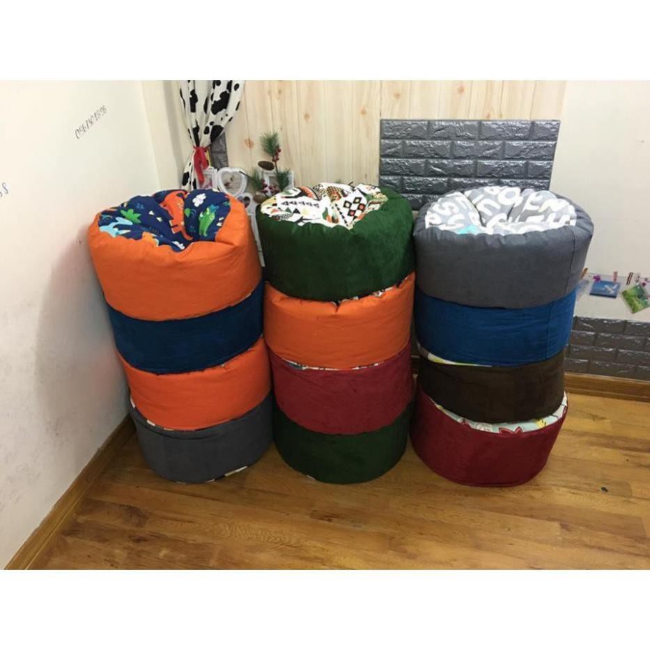 Đôn xốp kê chân họa tiết Babykid, 2 cỡ, thô canvas phối da lộn nhiều màu (đã có sẵn hạt xốp)