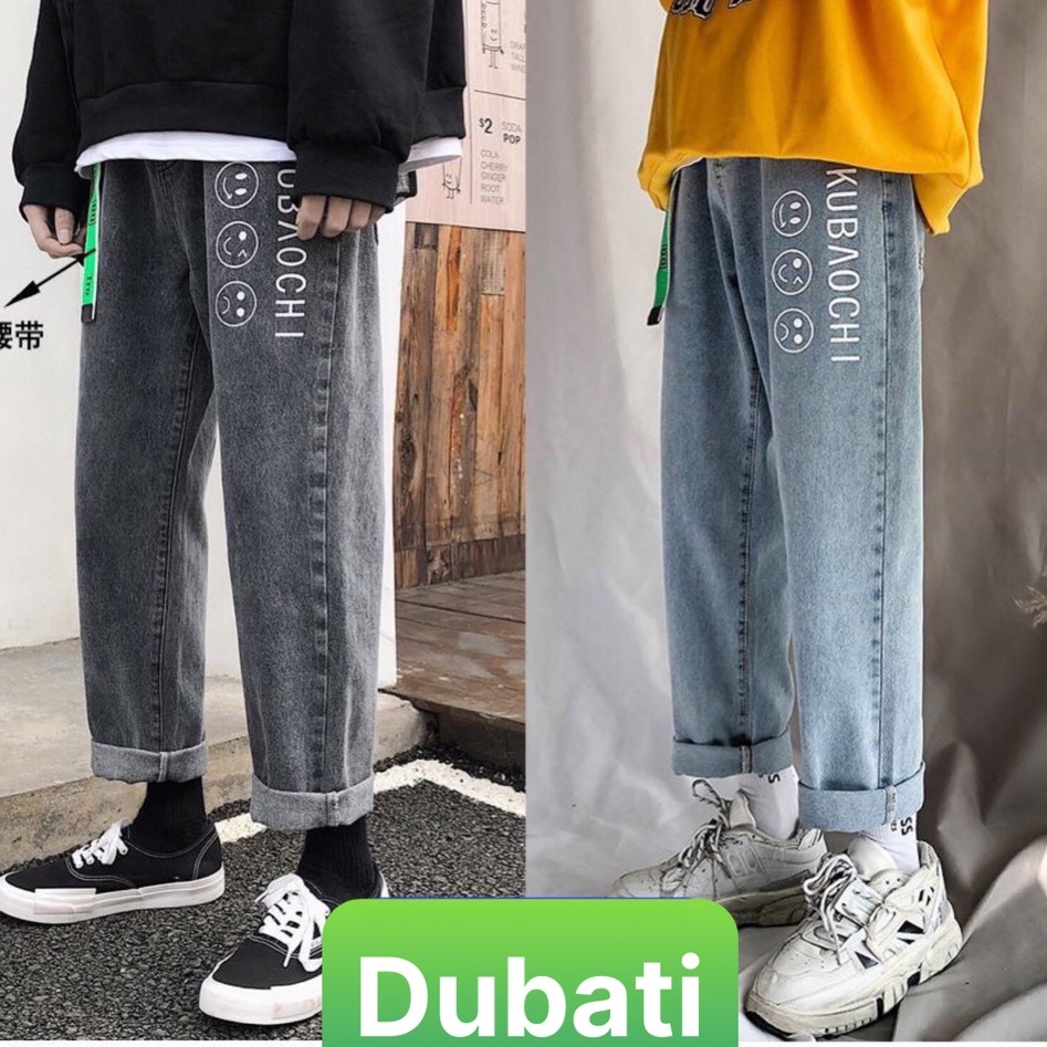 Quần Jeans Baggy Rộng, Quần Jean Nam Ống Suông Rộng In Hình Mặt Cười Kubaochi-  DUBATI FASHION