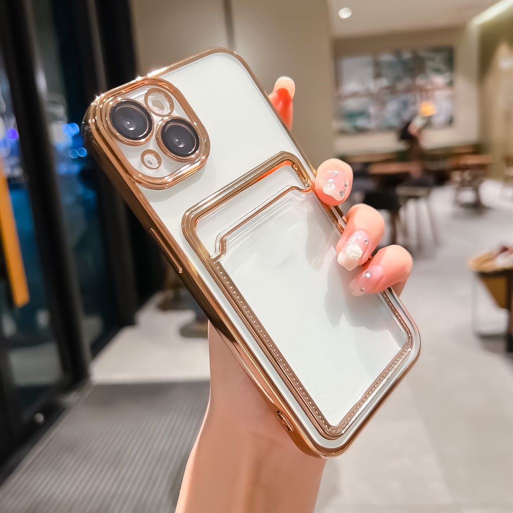 Ốp Điện Thoại Dẻo Trong Suốt Tráng Gương Sang Trọng Kèm Ngăn Đựng Thẻ Cho iPhone 13 12 11 Pro Max
