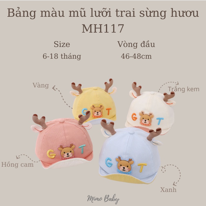 Mũ nón lưỡi trai gắn sừng tuần lộc dễ thương cho bé MH117 Mimo Baby