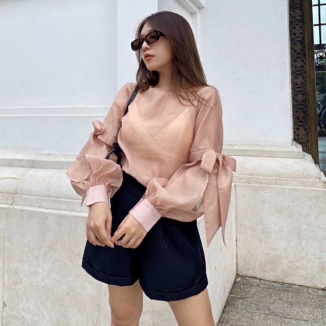 Miel Blouse - áo sơ mi cách điệu tay xẻ buộc nơ
