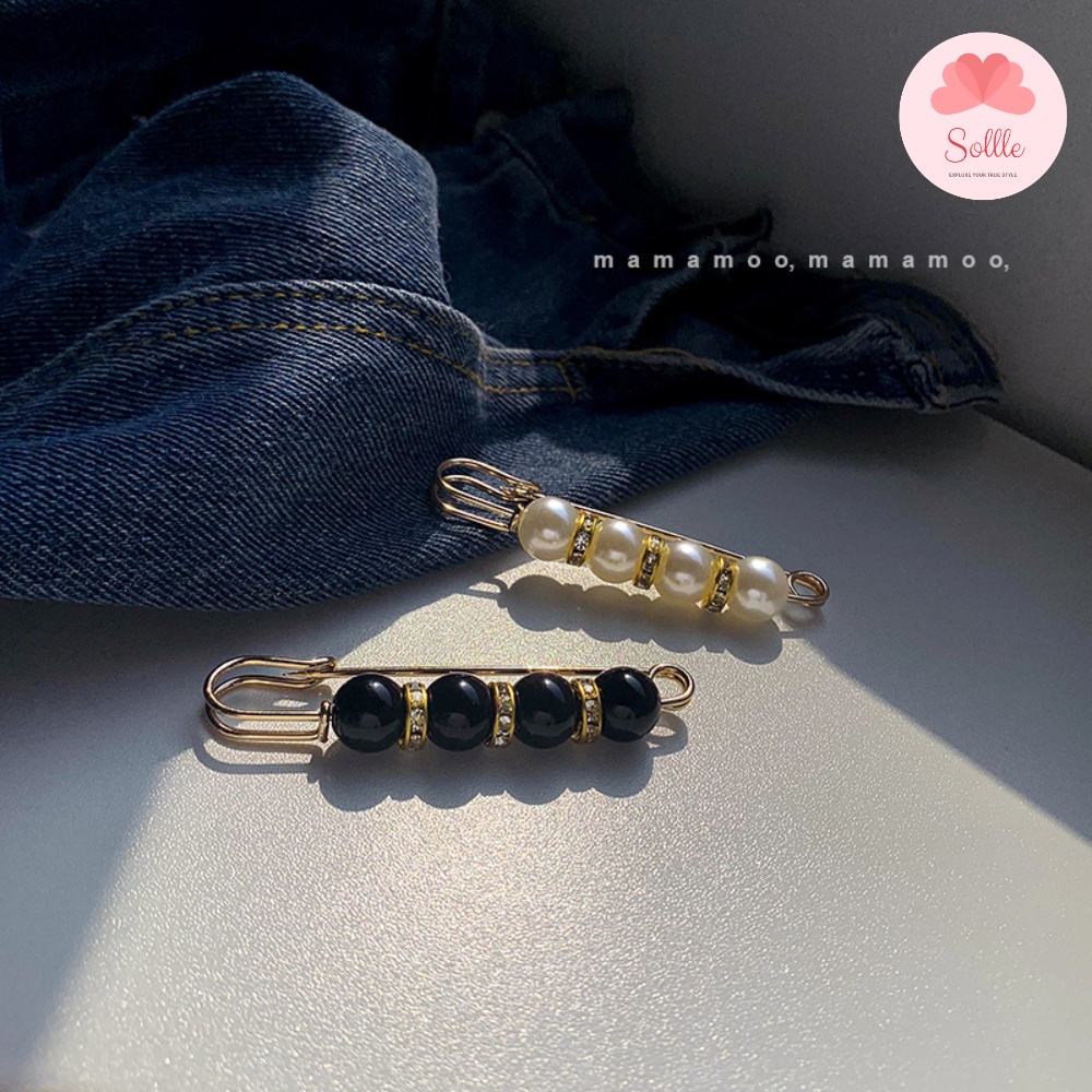 Ghim cài kim loại cố định thắt lưng quần áo đính ngọc trai nhân tạo Sollle