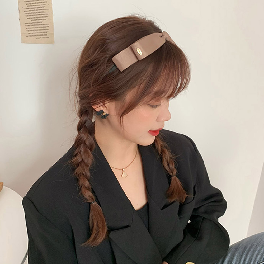 (Hàng Mới Về) Băng Đô Nơ Màu Trơn Phong Cách Vintage Cho Nữ