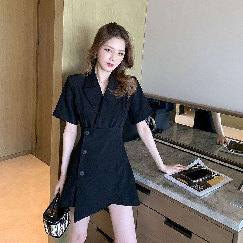 (Sẵn Đen-L)Ảnh thật 5 hình cuối-HC287.Đầm dress cổ vest kiểu mới phong cách Hàn Quốc