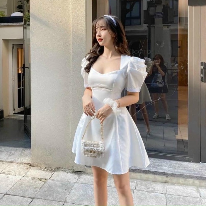 Đầm trắng Đi tiệc tay bồng dáng xoè siêu xinh - NV106