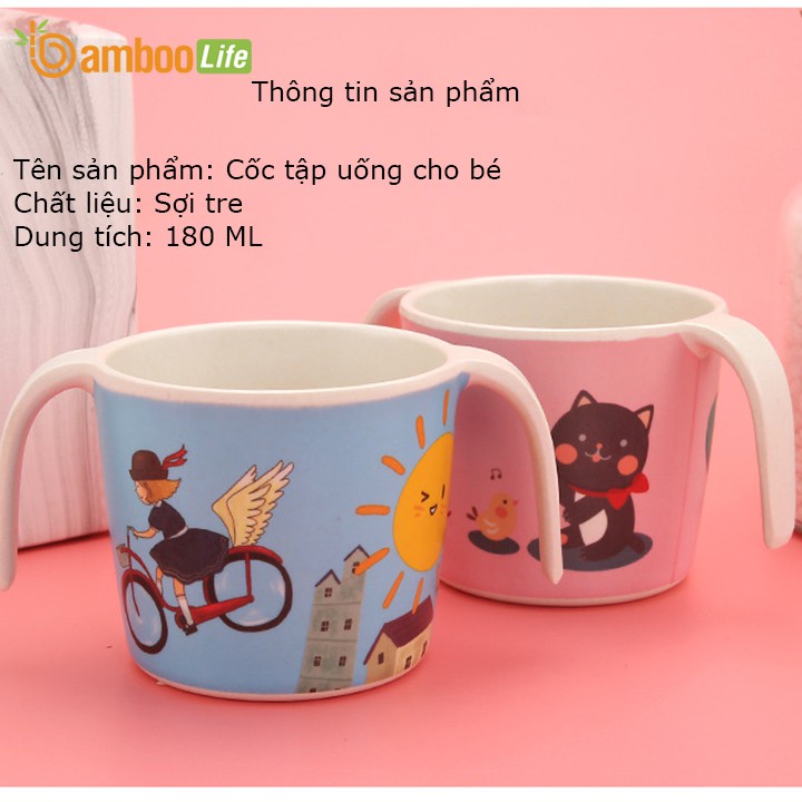 Ly, cốc tập uống nước cho bé sợi tre Bamboo Life BL092 mẫu mã đẹp, chống sặc, hình thú siêu xinh 180ml