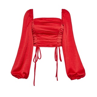 Áo croptop SheByShj tay bồng dài màu đỏ - Red Mint Top