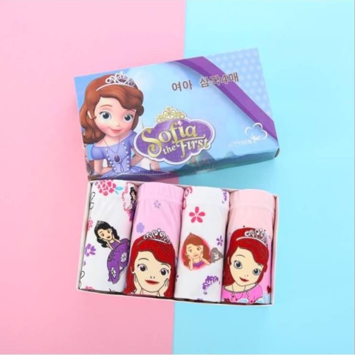Combo Hộp 4 quần lót dạng đùi vải cotton Hàn Quốc cho bé gái mẫu Công Chúa Sofia The First
