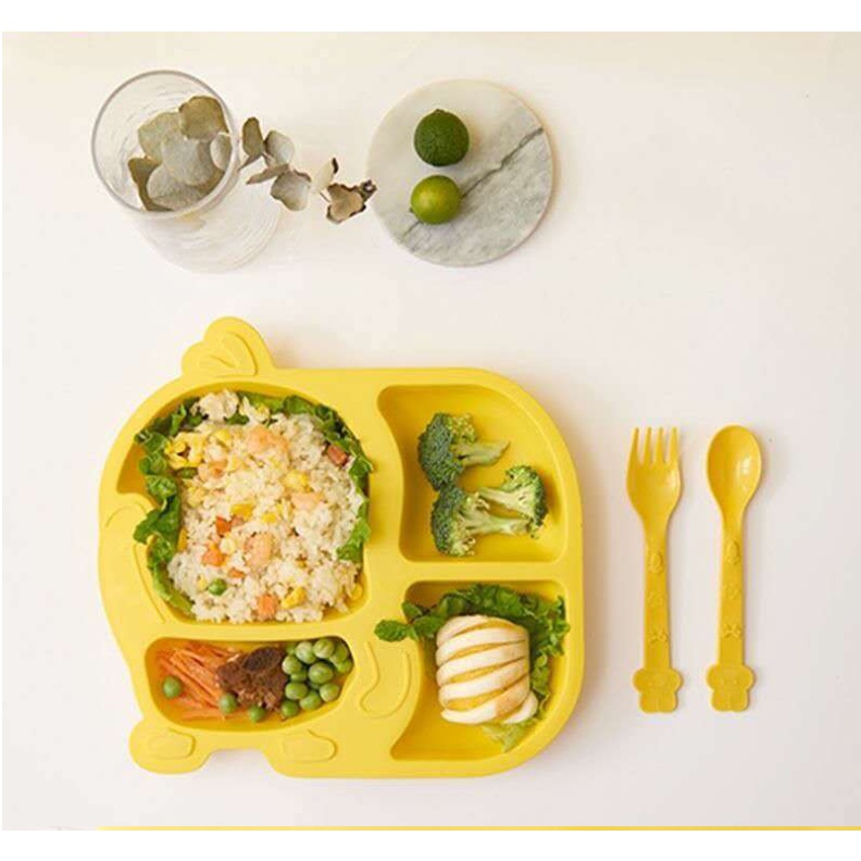 Bộ dụng cụ tập ăn dặm cho bé bằng lúa mạch hình vịt vàng dễ thương