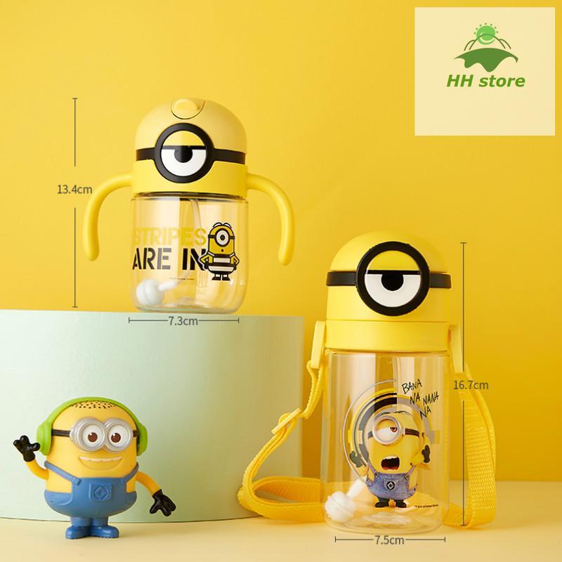 Mới Bình Uống Nước Bằng Nhựa Không BPA Chống Rơi Có Ống Hút Họa Tiết Minion Dễ Thương H2