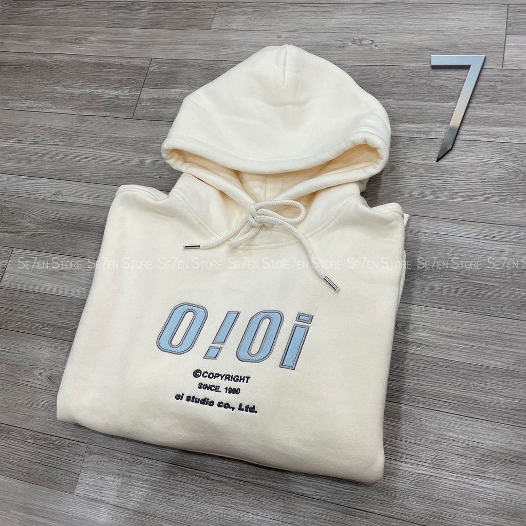 Áo Hoodie OIOI 5252 Nỉ Bông form rộng Unisex nam nữ phong cách Hàn Quốc hai màu tím khoai môn và trắng Cream