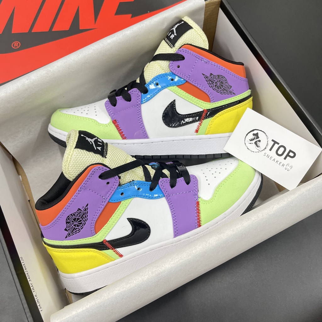 Giày sneaker nữ jordan multi color cao cổ, giày thể thao nam nữ tăng chiều cao