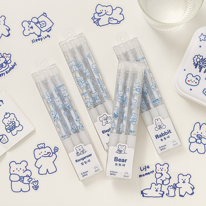 3 cái bút mực gel màu đen ngòi 0.5mm dễ thương