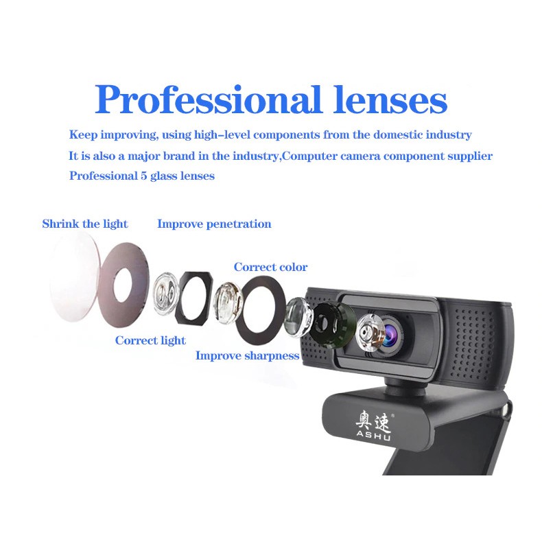 Webcam Ashu Hd 1080p Kèm Micro H601 - Màu Đen Chuyên Dụng Cho Máy Tính | BigBuy360 - bigbuy360.vn