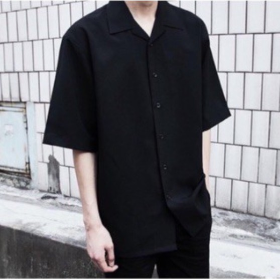 Áo sơ mi tay ngắn Cổ Vest trắng đen Unisex Nam Nữ TRƠN vải Cotton lụa mềm Ngắn tay form rộng - A2