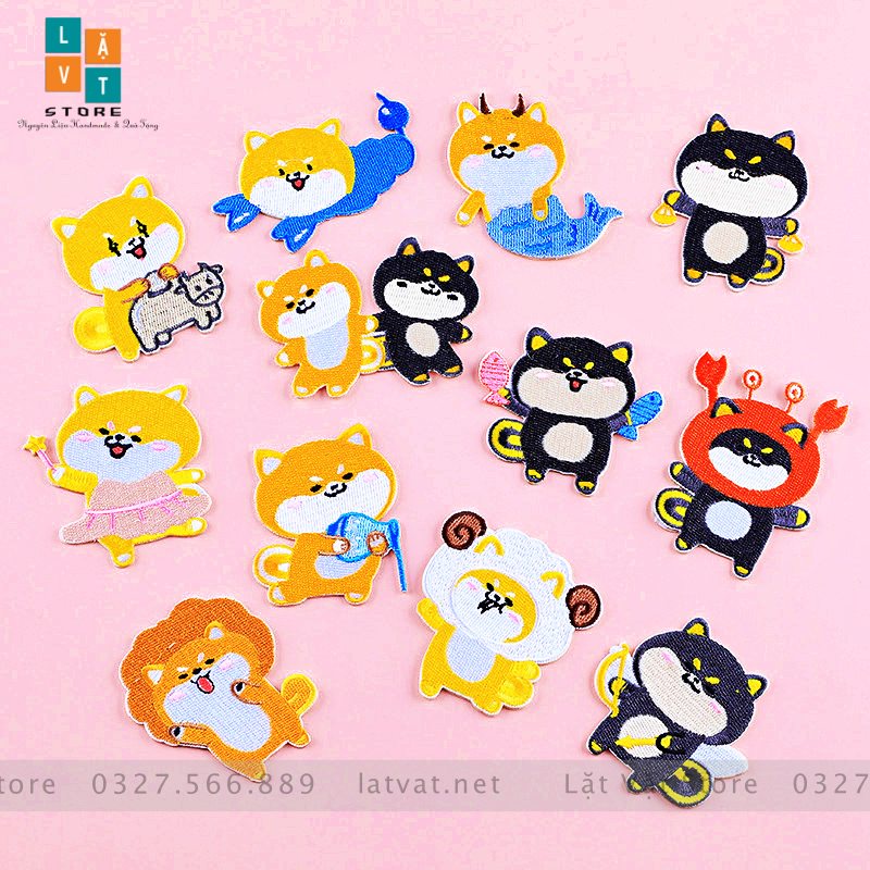 Patch ủi quần áo, Sticker miếng dán hình chó shiba cực kì dễ thương, dán Vali, tủ lạnh...