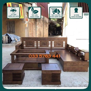 Ghế sofa gỗ sồi nga góc L ghế sofa gỗ sa lông gỗ bocghesofa sofa dep ghe sofa go bàn ghê sofa ghế