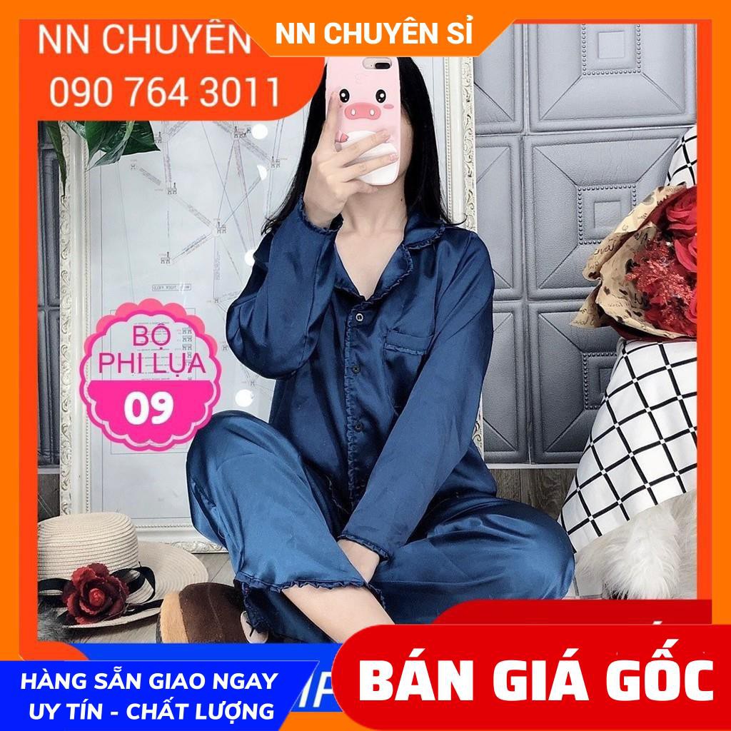 ẢNH THẬT ⚡ BỘ PHI LỤA TAY DÀI QUẦN DÀI - ĐBPL9 - PIJAMA PHI LỤA TRƠN MÀU - BỘ LỤA PHỐI BÈO