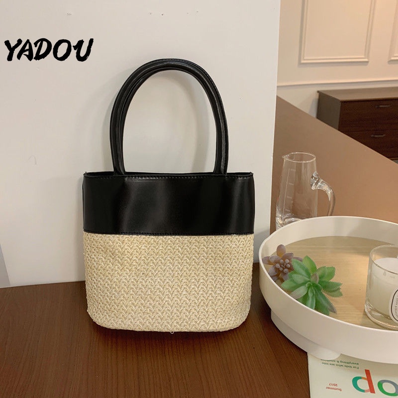 Túi cói YADOU đeo chéo một bên vai phong cách Nhật Hàn thời trang cho nữ
