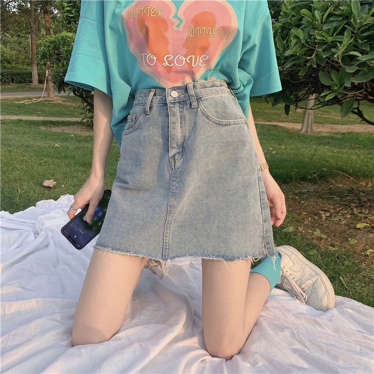 Chân váy jean Chữ A Lưng Cao Phong Cách Hàn Quốc