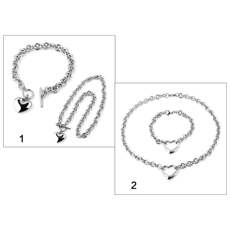 Set 2 Vòng Tay / Vòng cổ Bằng Thép Không Gỉ Thời Trang Cho Nữ