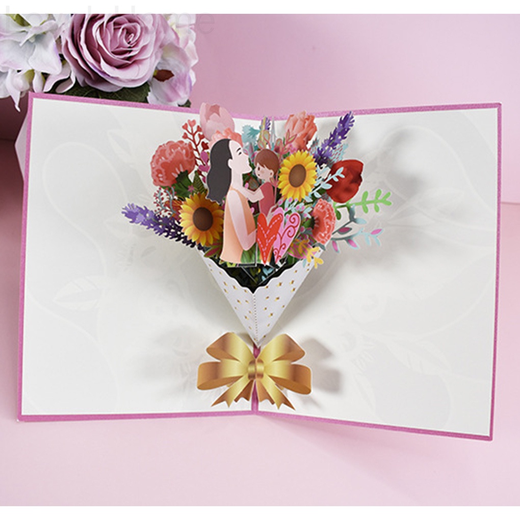 Flower Card 3D Pop-Up Bouquet Card Mother's Day Blessing Decoration Gift for Festival Birthday LovelyHome