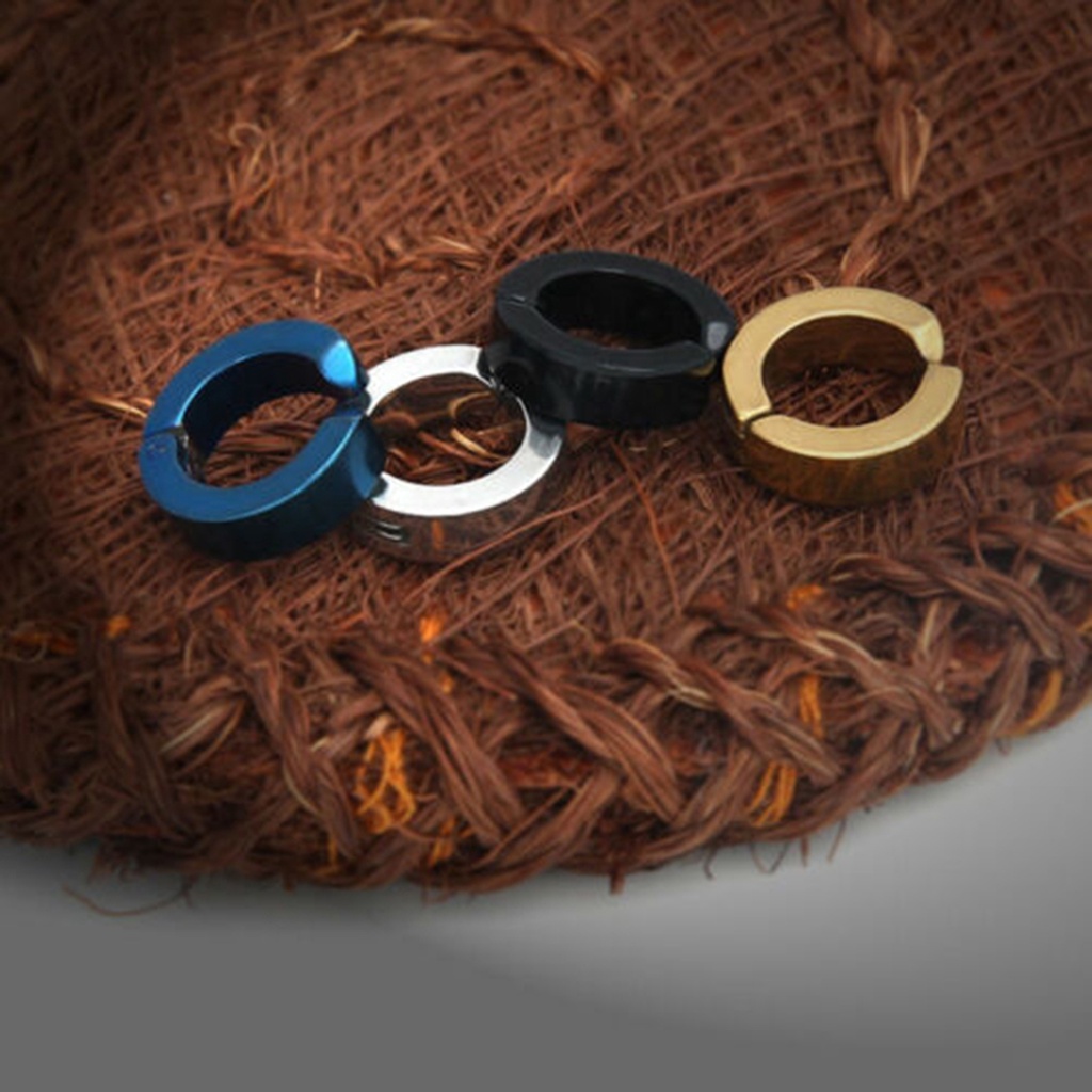 1 khuyên kẹp vành tai mặt tròn bằng thép titan không cần bấm lỗ cho nam