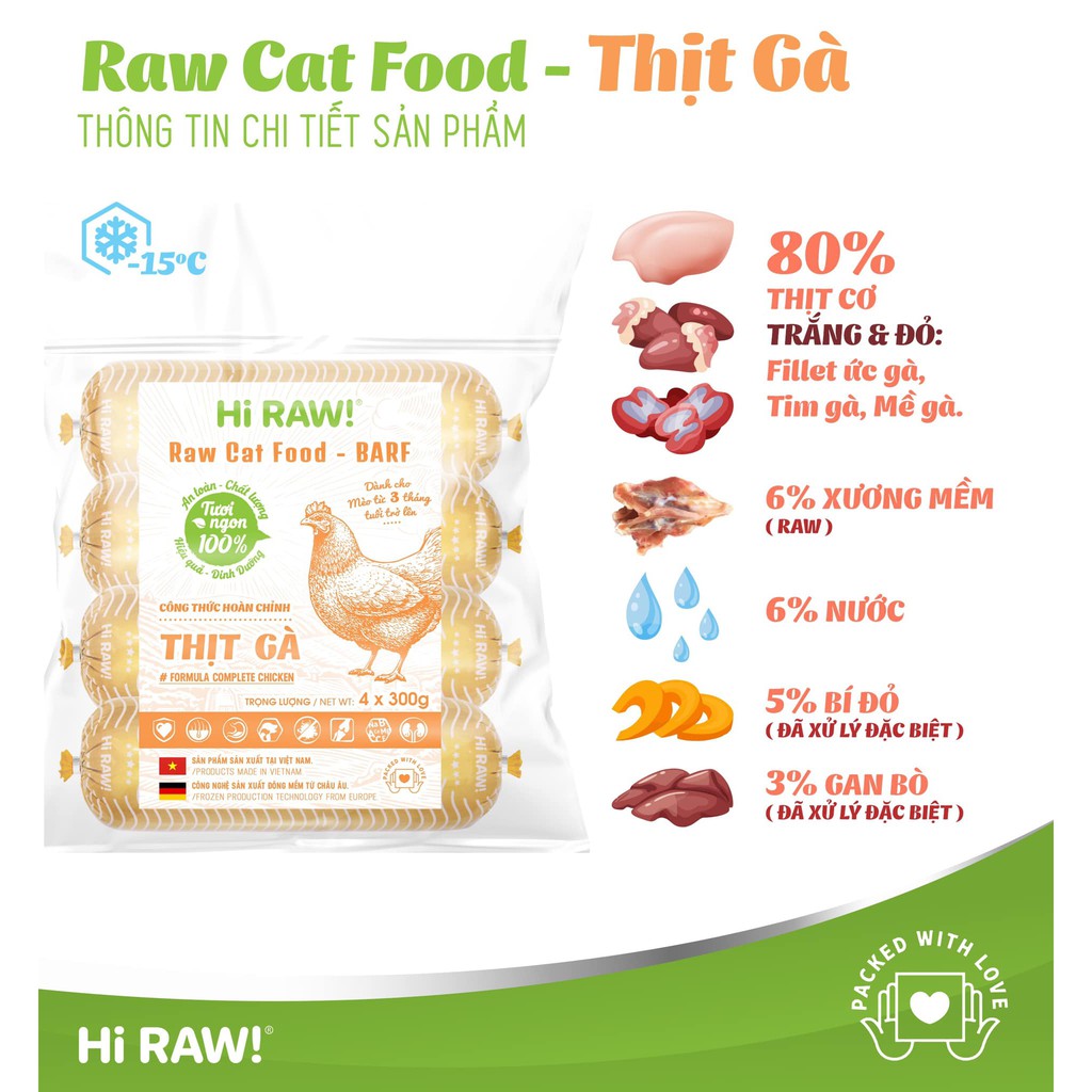 Raw Food HIRAW Thực Phẩm Hoàn Chỉnh Cho Mèo Pack 4 Cây, Mỗi Cây 300gr