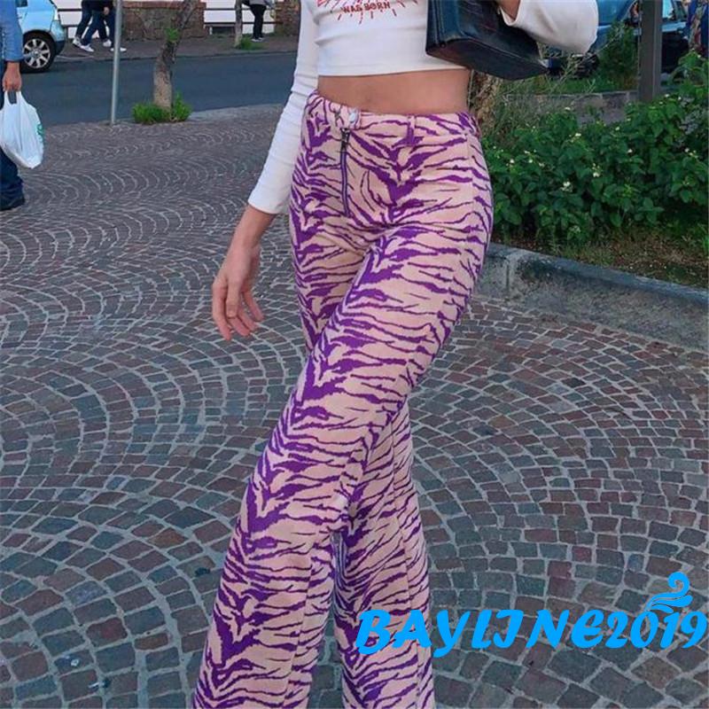 Quần Dài Nữ Ống Rộng Họa Tiết Sọc Thời Trang Cá Tính