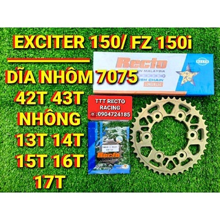 Nhông sên dĩa exciter 150/fz 150i dĩa nhôm 7075 sên vàng recto chính hãng