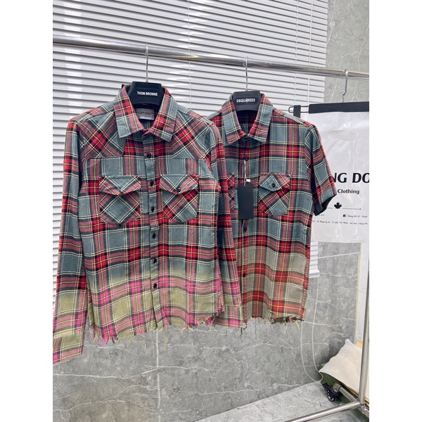 Sơ mi kẻ đỏ loang rách - Sơ mi nam cực chất co dãn nhẹ