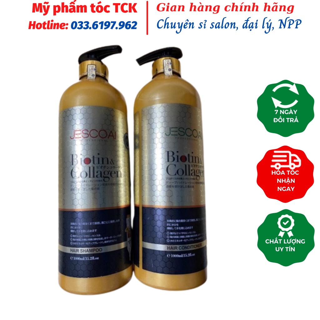 Dầu Gội Xả Biotin Collagen Jescoal Chính hãng Dầu Gội mọc tóc Dầu gội phục hồi mềm mượt 1000ml