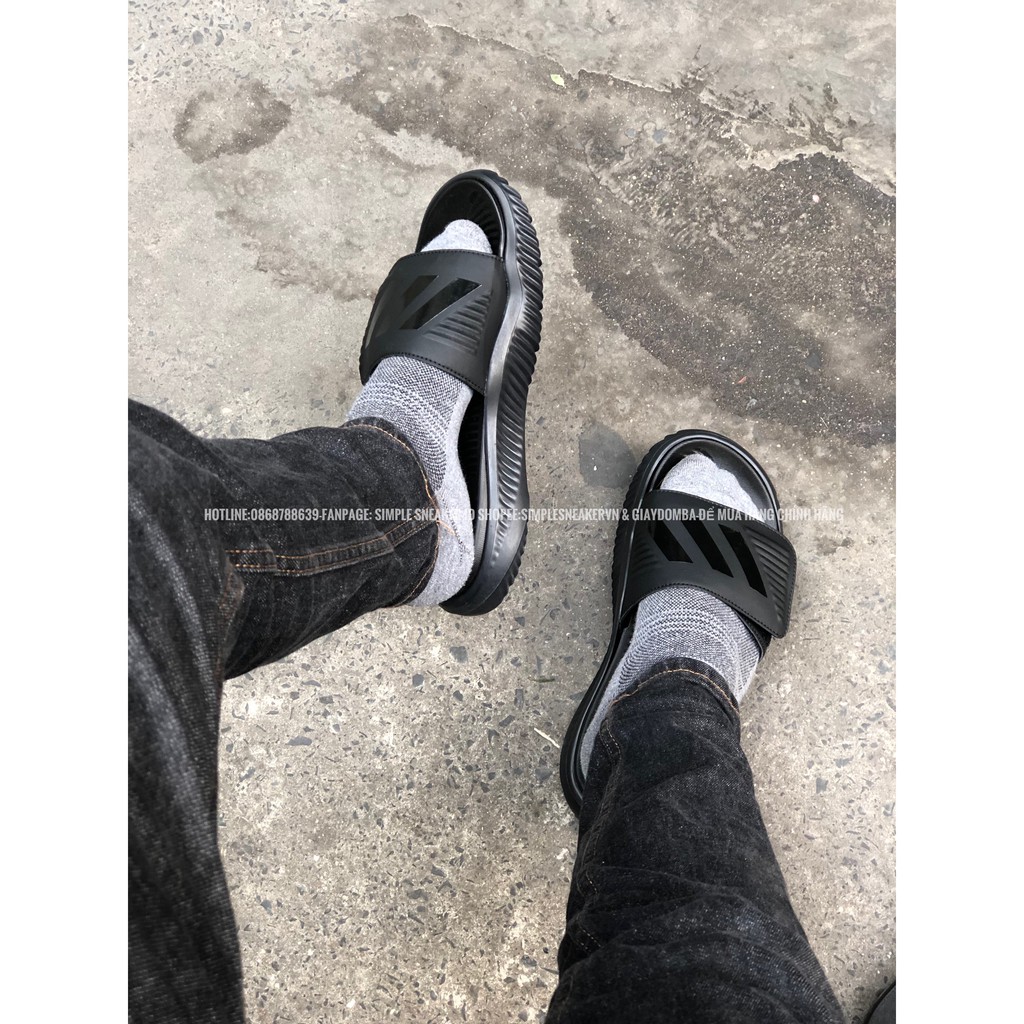 Dép Adidas Alphabounce Auth 🔴Hàng Chính Hãng🔴 Dép Quai Ngang Adidas Nam Alphabounce Full Đen  Simple Sneaker