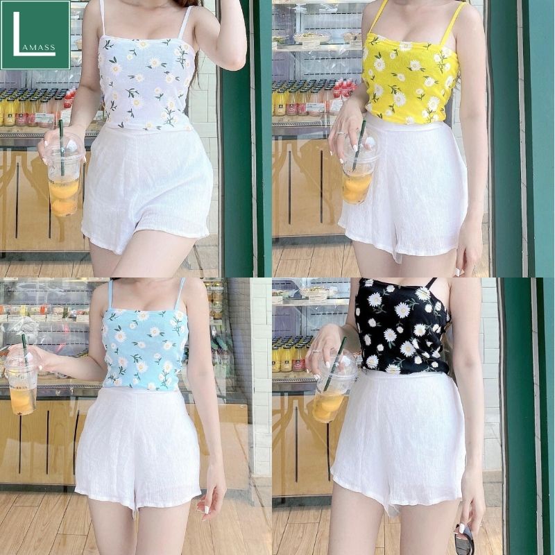Áo hai dây hoa cúc kiểu dáng hàn quốc ulzzang, Áo 2 dây thun tăm - LAMASS