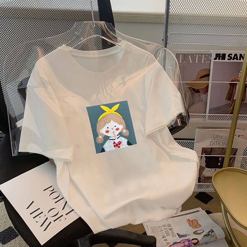 Áo Thun HIIXIIVI 100% cotton Tay Ngắn Cổ Tròn In Hình Hoàng Hôn Thời Trang Mùa Hè Phong Cách Hàn Quốc Cho Nữ 2022