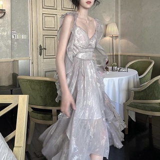 Đầm voan dáng dài thiết kế bất đối xứng thời trang 2021