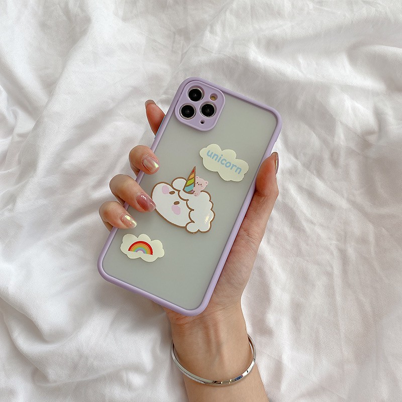 Ốp iPhone bảo vệ camera Unicorn viền tím iPhone 7 8 7 Plus 8 Plus X Xs Xr XsMax iPhone 11 11 Pro 11 Promax Cú Mèo Case