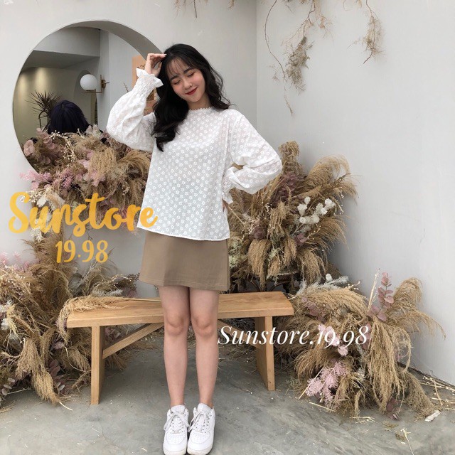 Áo kiểu ren màu trắng cực xinh hoa 2 mẫu hình thật